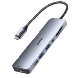 BENFEI 7-in-1 Hub USB C con HDMI 4K@60Hz, 2 USB-A, 1 USB-C dati, carica da 100W, lettore di schede SD/TF [cavo anti-groviglio in silicone] per MacBook Pro/Air, iPad Pro, iMac, iPhone 15 Pro/Pro Max