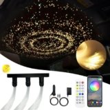 Twinkle Fiber Optic Light,Starlight Headliner Kit with APP/RF Remote Music Mode for Car Home Star Ceiling Sky Decoration,3 Hole RGBW LED Light Engine+300pcs 0.03in 6.5ft Optical Fiber Cables
