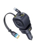 Baseus Caricatore Auto Retrattile 163W, Adattatore di Ricarica Rapida 4 Porte USB-C/USB con Doppio Cavo 67W Integrato, Regolabile a 450°, Caricatore Compatto per Laptop, Tablet, Smartphone