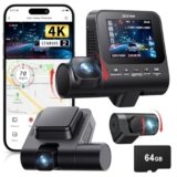Dash Cam Front and Rear, 4K+1080P+1080P 3 Channel Dash Camera for Cars, STARVIS 2 Sensor Dash Camera with HDR Night Vision, 24H Parking Mode Car Camera with GPS, Free 64GB Card