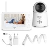 HÜH! Baby Monitor Video e Audio 5” Senza WiFi – Telecamera Neonati HD, Visione Notturna, Audio Bidirezionale, Modalità VOX, Batteria 3600mAh
