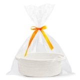 Pro Goleem Small Woven Burr Basket with Gift Bags and Ribbons Durable Baskets for Christmas Gifts Empty Small Rope Basket for Storage 12″X 8″ X 5″ Baby Toy Baskets with Handles, White