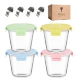 S.ROKE TTAN 3 Cup Round Glass Soup Containers with Lids and Spoon, 24oz Round Glass Food Containers, BPA free Tall Meal Prep Bowls for Soup Leftover, Microwave, Dishwasher, and Freezer Safe (4 Packs)
