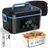 POFABIK Cordless Electric Lunch Box for Men, 18000mAh Rechargeable Portable Automatic Scheduled Heating Lunch Box, 6Cups(1.4L) Container with Insulated Bag for Trucks, Offices, Outdoor