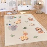 Paco Home Tappeto Bambini Cameretta Bambina Ragezzi Antiscivolo Arcobaleno Motivo Con Animale Polkadot, Dimensione:200×280 cm, Colore:Beige