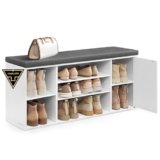 SONGMICS HOME Panca Scarpiera, Montaggio Rapido Senza Attrezzi Toolless, Panchina con Scomparti Aperti, Ripiani Regolabili, Portascarpe, Bianco Neve e Grigio Ardesia LHS391WE01