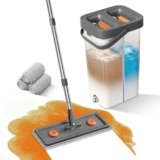 MUEE Mop and Bucket with Wringer Set for Home, Flat Mop and Bucket Set for Floor Cleaning and Window Wall Cleaner, Wet and Dry Mop with Long Handle and 3 Microfiber Pads