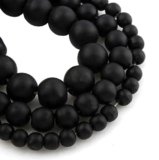 Perlin Set di 3 perline in vetro smerigliato, rotonde, 8 mm, 6 mm, 4 mm, satinate, opache, da infilare (nero)