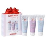 First Aid Beauty Cleanse, Smooth + Hydrate Kit – Skin Care Gift Set with Travel Size Facial Cleanser, KP Body Scrub & Ultra Repair Cream – Travel Friendly Skincare Set