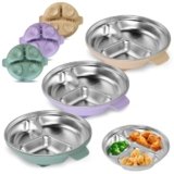 TAOceeXI Stainless Steel Toddler Plates with Suction | Non-Slip Divided Baby Plates BPA Free & Non Toxic | Detachable Silicone Base| Dishwasher Safe | Unbreakable Kids Dinnerware 3-Pack