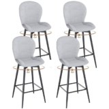 LEWE Set di 4 Sgabelli da Bar Moderni, 75 cm Altezza Seduta, Girevoli 360°Sgabello Alto con Schienale Imbottito in Tessuto, Metallo Poggiapiedi, per Cucina, Bar, Sala da Pranzo, Salotto-Grigio