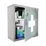 SONWIN Locking Stainless Steel Medicine Cabinet, 2 Tier Wall Mounted Storage Cabinet, Durable Stainless Steel, Surface or Flush Mount, Ideal for Home, Office or First Aid, 11.8 in. x 4.7 in. x 11.8 in