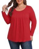 ZHUHOUSE Womens Plus Size Tunic Tops Long Sleeve Dressy Casual Cute Loose Pleated T Shirts Blouses(Red,4X-Large)