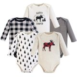 Hudson Baby Unisex Baby Cotton Long-sleeve Bodysuits, Moose, 9-12 Months