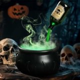 liucocotos DIY Floating Potion Set with Witches Cauldron & Mist Maker – Green Glow USB Powered Halloween Decorations Indoor, Spooky Tabletop Gothic Decor, Vintage Witch’s Brew Bucket