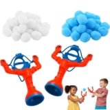 Soulchen Christmas Snowball Fight Set, 50 Fake Snowballs with 2 Pcs 10.3 x 6.7 Inch Slingshots Indoor Snow Ball Fight Toys for Winter Holiday Outdoor Christmas Party Games Toss Throwing Game