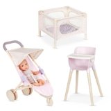 LullaBaby – 14-Inch Realistic Baby Doll & Accessory Bundle – Fair Skin Tone & Blue Eyes – Nursery Care Set – High Chair, Playpen & Jogger Stroller – Pretend Play Toys – Kids 2+ Years