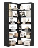 IRONCK Libreria a 6 ripiani, altezza 180 cm, in legno, a forma di L, per studio, ufficio, soggiorno, camera da letto (nero)