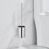 DUFU Scopino per Bagno, Set Scovolino WC con Manico in Acciaio Inox, Portaspazzolone a Parete Autoadesivo Trasparente, 2 Testine Morbide, Colore Argento