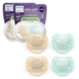 Philips Avent Ultra Soft Ciuccio – Design ortodontico, per neonati 0-6 mesi, scudo flessibile, tettarella simmetrica in morbido silicone, senza BPA, confezione da 4, SCF091/49