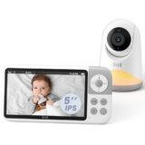 GHB Baby Monitor Video e Audio 5”, 350°/120°, 720HD IPS Schermo, Rilevamento della Temperatura, Luce Notturna Integrata, Visione Notturna, Interfono Bidirezionale, Ninna Nanna