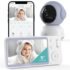 GHB Baby Monitor Video e Audio 5”, 350°/120°, 720HD IPS Schermo, Rilevamento della Temperatura, Luce Notturna Integrata, Visione Notturna, Interfono Bidirezionale, Ninna Nanna