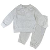 HonestBaby 2-Piece Cozy Velour Sweatshirt and Jogger Sweatpants Set 100% Organic Cotton for Toddler, Baby Boys, Girls, Light Gray Heather, 4T