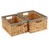 Edergoo Wicker Baskets for Storage 2 Pack, Water Hyacinth Storage Baskets with Built-in Handles, Large Wicker Storage Baskets for Shelves & Organizing, Natural with Grey, Size L & M