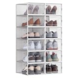 SONGMICS Scatole per Scarpe, Pacco da 12 Contenitori per Scarpe, Organizzatori Pieghevoli e Impilabili, Fino a Taglia 44, Trasparente e Bianco LSP12SWT