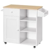 HOOBRO Kitchen Island, Storage Cabinet with Drawer, Kitchen Cart with Spice and Towel Rack, Saving Space, Easy Assembly, for Living Room, White and Natural WN12ZD01