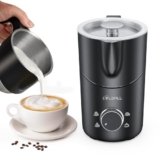 COLDFILL Montalatte Elettrico – Cappuccinatore Elettrico 8 in 1, 400 ml Schiumalatte Elettrico per Cappuccino/Latte Macchiato, Latte Vegetale, Lavabile in Lavastoviglie, Nero