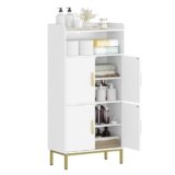 Hzuaneri Mobile da bagno, Mobile contenitore, 2 ante e 1 spazio aperto, Ripiani regolabili, Per bagno, Soggiorno, Studio, Camera da letto, Salvaspazio, 30 x 60 x 120 cm, Bianco-Oro SC45613G