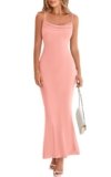 PRETTYGARDEN Women’s Sleeveless Summer Bodycon Maxi Slip Dresses Spaghetti Strap Elegant Evening Party Long Dresses (Light Pink, Large)