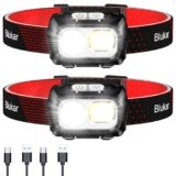 Blukar Torcia Frontale LED, 2 Pezzi 2000 Lumen Super Luminosa Lampada Frontale Ricaricabile con Luce Rossa, 8 Modalità di Luce, Dimmerabile Continuo, IPX5 Impermeabile Torcia da Testa per Corsa/Pesca