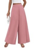 KIRUNDO Wide Leg Pants Woman 2026 Fall Dressy High Waisted Business Casual Work Palazzo Trousers Loose Slacks with Pockets(Pink, Medium)