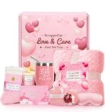 Gift Baskets for Women-Relaxing Spa Gift-Self Care Get Well Soon Gift Baskets-Happy Birthday Gift-10 Pcs Rose Scented Candle with Silk Eye Mask,Flannel Blanket Christmas Gifts Mother in law gifts