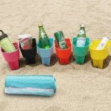 Home Queen Beach Cup Holder with Pocket, Sand Coaster for Beverage Phone Sunglasses Key, Free Beach Blanket, Set of 7