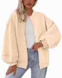 KIRUNDO Oversized Sweatshirt for Women Zip Up Bomber Jacket 2026 Fall Fashion Casual Long Sleeve Outerwear Winter Outfits(Beige, Medium)