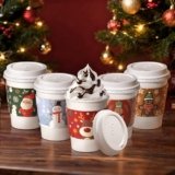 Fit Meal Prep 50 Pack 12 oz Christmas Disposable Coffee Cups with Lids, Sleeves, Leak-Proof To Go Coffee Cups with Lids, Durable Holiday Hot Paper Cups for Home, Office, Party, Business