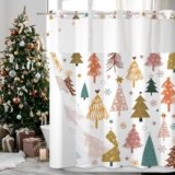 TYLCLTX Christmas No Hook Shower Curtain with Snap in Liner Winter Shower Curtain for Bathroom with Hooks Holiday Bathroom Decor 71x74inch Red