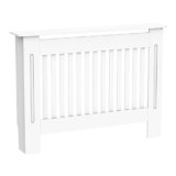 HOMCOM Copritermosifone a Doghe in MDF, Copri Termosifone Moderno con Antiribaltamento per Casa e Ufficio, 112x19x81 cm, Bianco