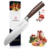 KEEMAKE Chef Santoku Knife – 7 Inch Ultra Sharp Kitchen Knife with Stainless Steel Blade for Cooking Meat Fruit Vegetable with Ergonomic Pakkawood Handle and Gift Box Included