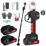 NUZEKY Forbice Potatura a Batteria 50mm con Asta Telescopica: Cesoie Potatura Elettriche Professionali Con 2 21V/2000 mAh Batteria – Forbice Elettrica per Potatura con LCD Display,Olives