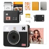 KODAK Mini Shot 3 Retro 4PASS 2-in-1 Fotocamera Istantanea & Stampante Fotografica (7,6×7,6cm) + 38 Fogli Accessori Bundle, Bianco
