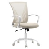 SONGMICS Sedia da Ufficio, Poltrona Girevole, Regolabile in Altezza, Inclinazione Libera, Seduta e Schienale in Rete Respirante, per Ufficio Studio, Portata di 120 kg, Beige Cappuccino OBN022K01