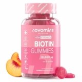Gommose alla Biotina – 10.000 mcg – 60 Giorni di Fornitura – Integratore Vegano per Capelli, Pelle e Unghie – Gusto Pesca – 60 Gommose – Novomins