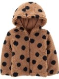 Simple Joys by Carter’s Toddler Girls’ Hooded Sherpa Jacket, Black Brown Polka Dot, 3T