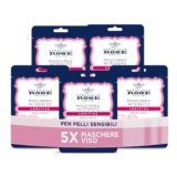 Acqua alle Rose, Maschera Viso in Tessuto Lenitiva Idratante Intensiva con Estratto di Rosa Chinensis, Ideale per le Pelli Sensibili o Secche, con Vitamina B5 Lenitiva, Nutre e Reidrata, Monouso, 5 pz