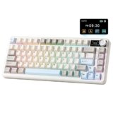 YUNZII B75 PRO MAX Tastiera Meccanica Wireless, Layout 75% con Schermo TFT e Rotelle, Gasket Hot-swap Switch Pre-lubrificati, QMK/VIA, BT/USB-C/2.4G per Win/Mac (Beige, Milk V2 Switch)