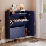 UEV Scarpiera Ribaltabile per 16 Paia di Scarpe, Ripiano Nascosto e Laterale (Blu Scuro)